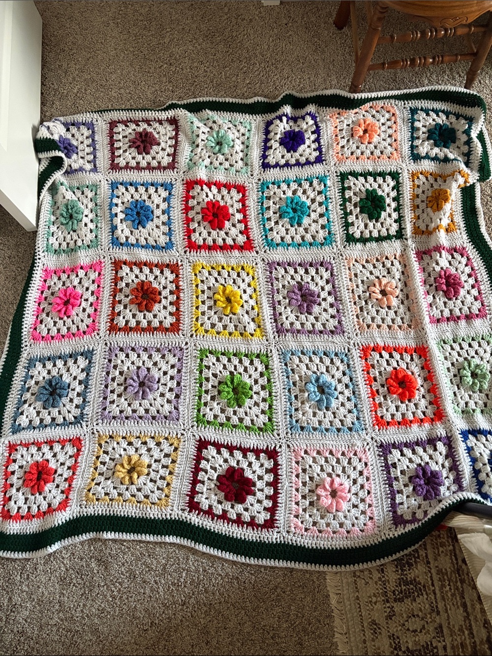 Handmade Rainbow Flower Crochet Granny Square Blanket